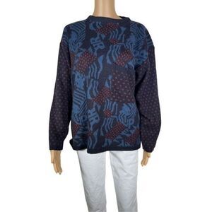 Vintage French Connection Women's Mixed Print Crew Neck Pullover Sweater…